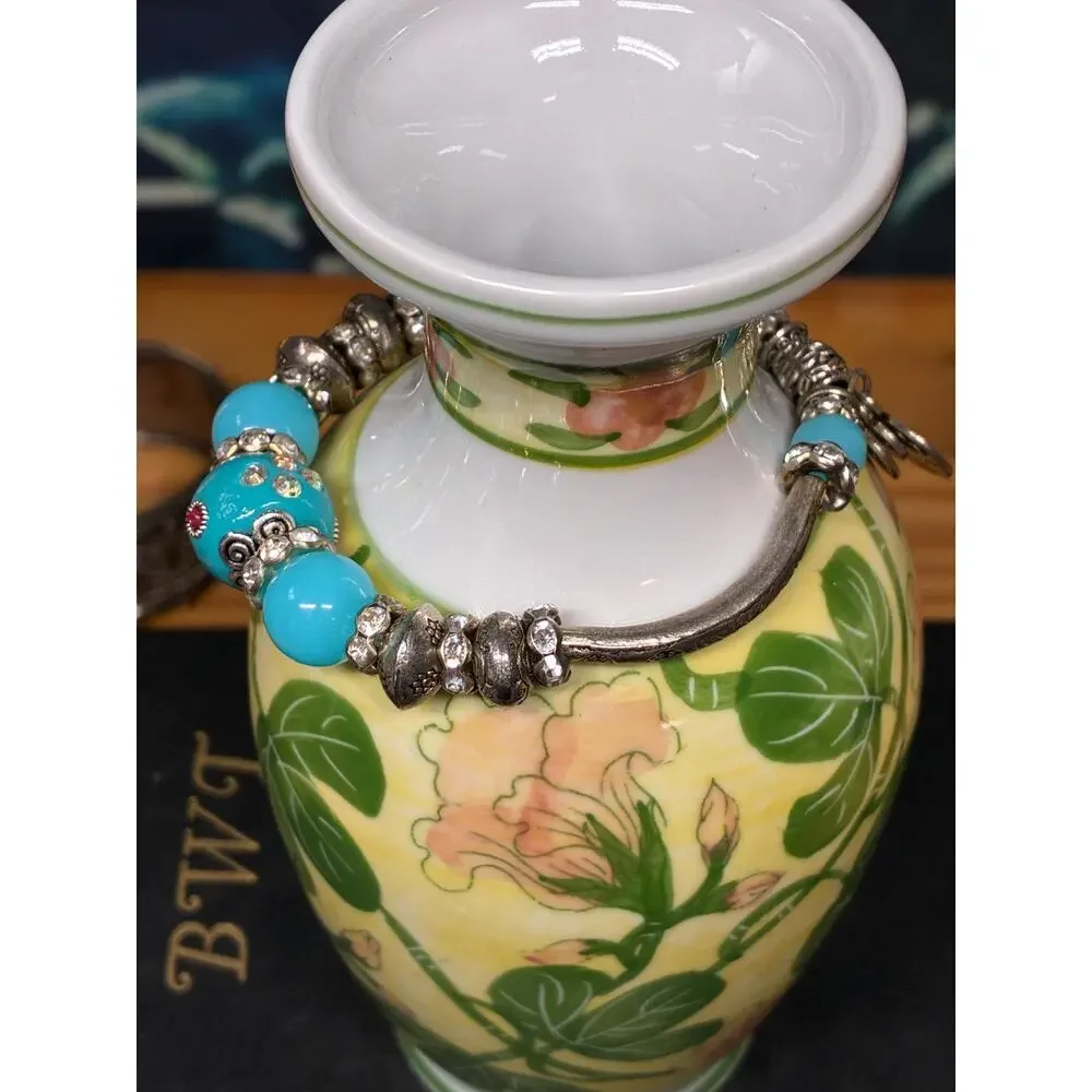 Turquoise Charm Bracelet with “I Love You” Heart Charms – Made with Love, Boho